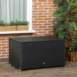 Outsunny Cufar pentru Gradina din Ratan si Otel, Lada pentru Exterior cu Capac 95x60x58cm, Negru