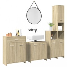 vidaXL Set mobilier de baie, 4 piese, stejar sonoma, lemn prelucrat
