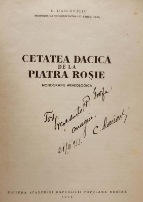 Autograf Constantin Daicoviciu, din 1955 foto