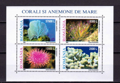 RO 2001 LP 1570a &amp;quot;Corali si anemone &amp;quot; - serie in bloc - colita 318 , MNH foto