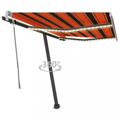 vidaXL Copertină retractabilă manual cu LED portocaliu&amp;maro 350x250 cm 3069725