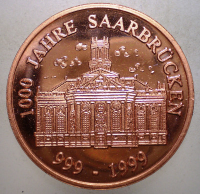 7.315 GERMANIA MEDALIE 1000 JAHRE SAARBRUCKEN SAARBR&amp;Uuml;CKEN 999-1999 3 foto