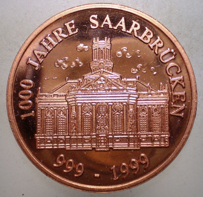 7.315 GERMANIA MEDALIE 1000 JAHRE SAARBRUCKEN SAARBR&Uuml;CKEN 999-1999 3