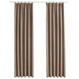 Draperii opace cu carlige, 2 buc., gri taupe, 140 x 225 cm