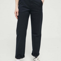 Converse pantaloni femei, culoarea negru, drept, medium waist