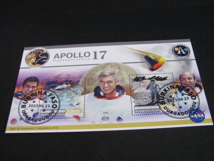 Bloc filatelic Burkina Faso 2023 . Apollo17 Prima Misiune Cu Echipaj NASA