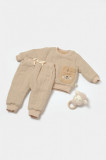 Cumpara ieftin Set bluza dublata si pantaloni Ursulet, Winter muselin, 100% bumbac - Apricot, BabyCosy (Marime: 12-18 Luni)