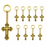 Cumpara ieftin Set 10 brelocuri aurii 10,8 cm cu cruce 5,4 x 3,2 cm, breloc crestin filigranat din aliaj metalic pentru femei si barbati sau marturii botez