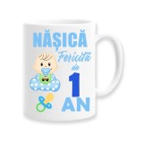Cana alba personalizata &quot;Nasica fericita de 1 an&quot;, INOVATIX&reg;. 330ml