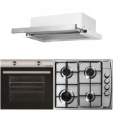 Pachet Incorporabil Cuptor electric Hausberg HB-8051IN, Clasa A, 76L, 2000W, Negru/Inox, Plita Incorporabila HB-555, 4 arzatoare, Gaz, Inox, Hota inco