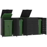 VidaXL Depozitare coș gunoi cu roți 4 coșuri negru 276x79x117 cm oțel