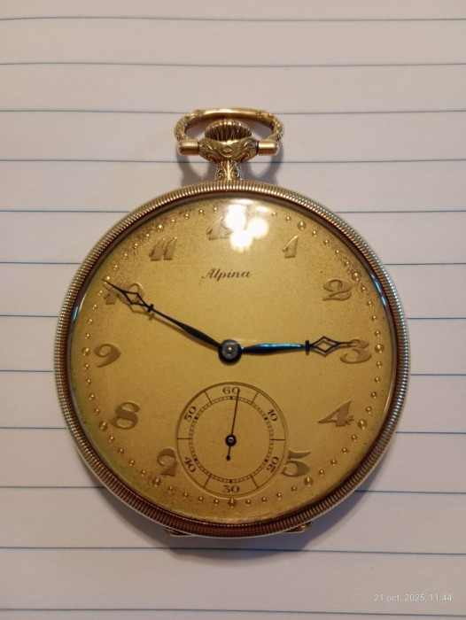 Superb Ceas de Buzunar ALPINA - AUR MASIV 14K (0.585) - Art Deco, anii &#039;30 - De Colecție