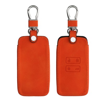 Husa Cheie Auto Kwmobile pentru Renault 4 Butoane - Smart Key, Portocaliu, Piele ecologica, KWM0000100H010C foto