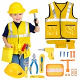 Cumpara ieftin Costum Inginer Constructor Copii, ONE SIZE, Set Complet Premium cu Vesta 46x42 cm si Trusa Unelte, pentru 5-6-7-8 ani, Include Curea, Suruburi ABS, Ch