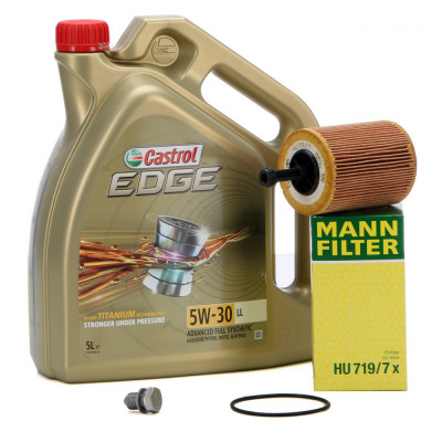 Set Ulei Motor Castrol Edge LL 5W-30 5L + Filtru Ulei Mann Filter HU719/7X + Buson Golire Baie Ulei Oe Volkswagen Lupo 1999-2005 N90813202 foto