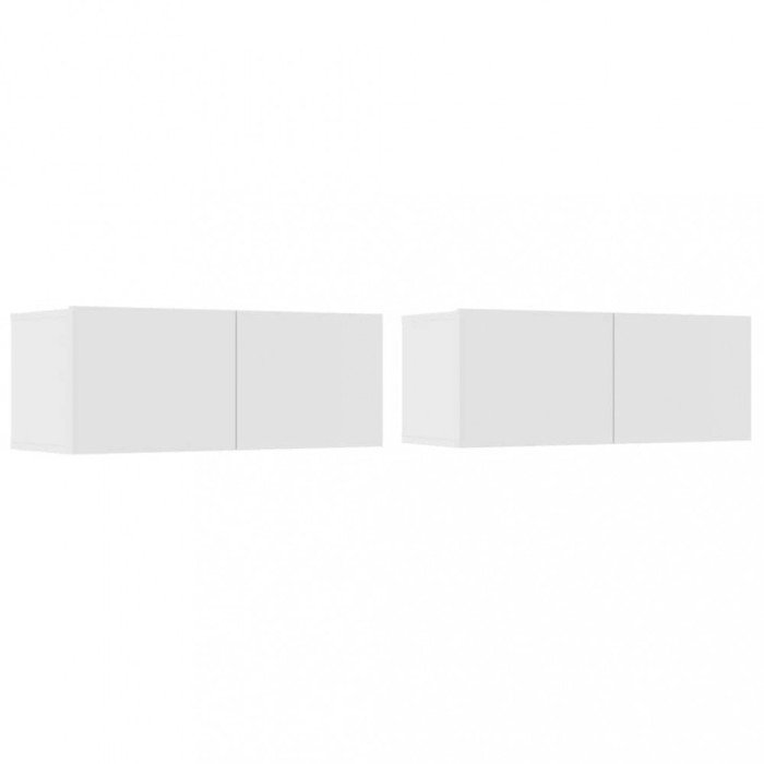 Comode TV, 2 buc., alb, 80x30x30 cm, lemn prelucrat