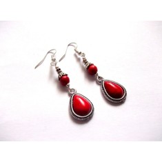 Cercei rosii, cercei pietre semipretioase howlite culoare rosie 39774