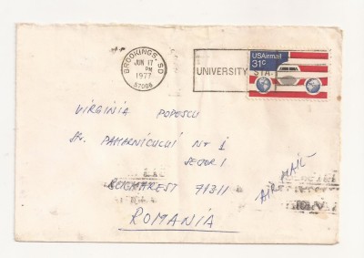 FD12 - Plic Circulat international SUA - Romania , 1977 foto