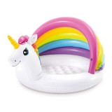 Piscina gonflabila pentru copii Intex, 127 x 102 x 69 cm, protectie solara, model unicorn