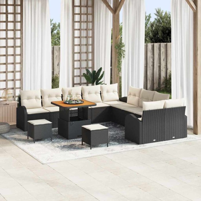 vidaXL Set de canapele pentru grădină 13 pcs Negru Rattan poli
