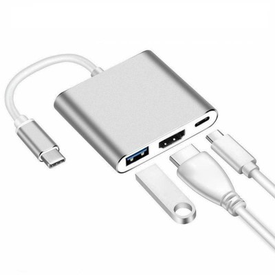 Adaptor multifunctional 3 in 1 USB-C la HDMI Techstar&amp;reg; ZFZ3IN1, HDMI 4K, 1 x USB 3.0, PD Port, Compatibil HD TV, Monitor, Videoproiector, Argintiu foto