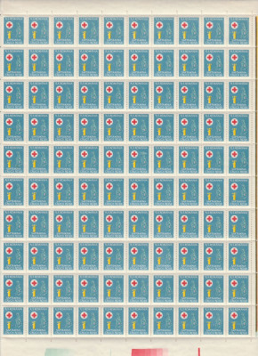 1965 Romania, Coala intreaga 100 timbre de ajutor benevole pentru Crucea Rosie foto