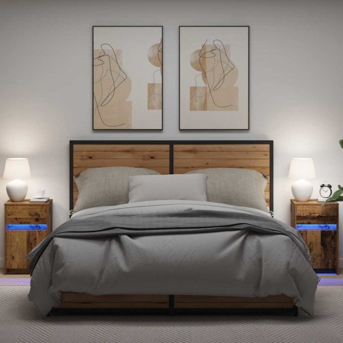 vidaXL Noptieră LED 2 pcs Lemn vechi 38 x 34 x 61 cm Lemn compozit 874144