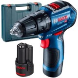 Bosch GSB 12V-30 - Masina de gaurit si insurubat cu percutie cu 2 acumulatori Li-Ion 12 V 2 Ah 30 Nm motor fara perii led iluminare valiza plastic