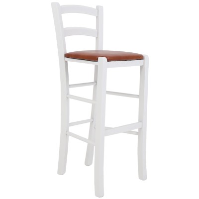 Scaun Paesana bar - cadru alb - imitatie piele coniac - 8070 foto