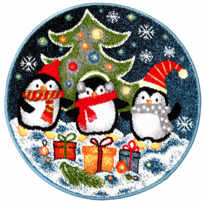 Covor Rotund Camera Copii Model Pinguini 11504-140, Marime 67 x 67 cm, Multicolor, Inaltime Fir 9 mm, Antialergic, Polipropilena, Gradinita, Cresa, Lo