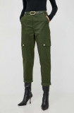 MICHAEL Michael Kors pantaloni femei, culoarea verde, drept, high waist