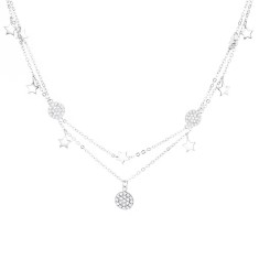 Lantisor argint 925, JW1244, model dublu elegant cu stelute, placat cu rodiu