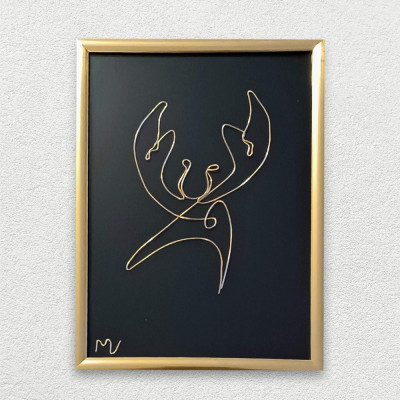 Tablou zodia Rac, sculptura din fir continuu de sarma placata cu aur, 14&amp;times;19 cm foto
