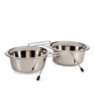 Set 2 boluri pentru animale cu suport, Inox, 800 ml, 34,5 x 16,3 x 8 cm, Argintiu