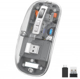 Cumpara ieftin Mouse Nou M133, 2400dpi, 5 Butoane, Indicator Nivel Baterie, Transparent, Gri, Wireless + Bluetooth NewTechnology Media