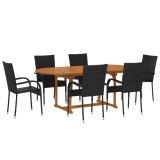 vidaXL Set mobilier de grădină, 7 piese, negru, poliratan