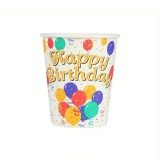 Pahare Cartonate pentru Petreceri, Cyrax, Set 10 Pahare Cartonate pentru Zile de Nastere si Aniversari, Model HAPPY BIRTHDAY, 230 ml, 8.6 x 7.5 cm, Mu