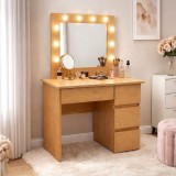 Masa de toaleta/machiaj, Irina, stejar, cu oglinda si LED-uri, 94x43x141 cm