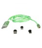 Cablu 1m 3in1 USB TYPE C iPhone Micro USB iluminat LED verde, Oem
