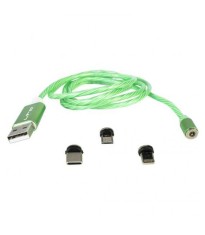Cablu 1m 3in1 USB TYPE C iPhone Micro USB iluminat LED verde