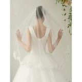 Cumpara ieftin Voal de mireasă cu broderie de flori, Bej - 95980