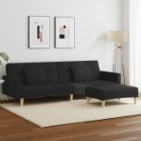 VidaXL Canapea extensibilă cu taburet, 2 locuri, negru, textil