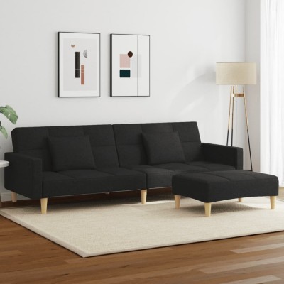 Gossi canapea extensibila cu taburet, 2 locuri, negru, textil foto