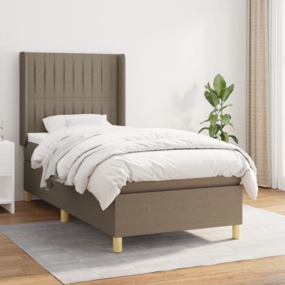 vidaXL Pat box spring cu saltea, gri taupe, 100x200 cm, textil 3132133 foto