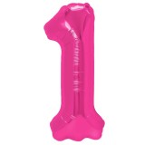 Balon din folie metalizata, flippy, figurina cifra, model 1, tema aniversare 100 cm, ambalaj individual, pai inclus, umflare cu aer sau heliu, roz