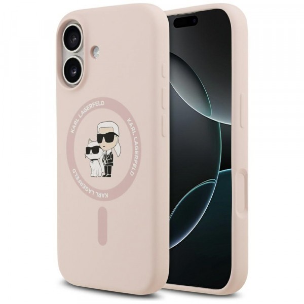 Husa MagSafe pentru Apple iPhone 17, Karl Lagerfeld, Ring Karl &amp; Choupette, Roz