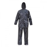 Costum impermeabil cu gluga si pantaloni din poliester si PVC, navy blue, L Breckner Germany