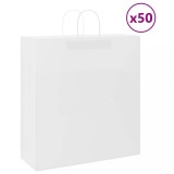 VidaXL Pungi de h&acirc;rtie 50 buc cu m&acirc;nere albe 45x17x48 cm