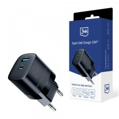 Incarcator Retea 3MK HyperCharger GaN, 33W, 3A, 1 x USB-A - 1 x USB-C, Negru