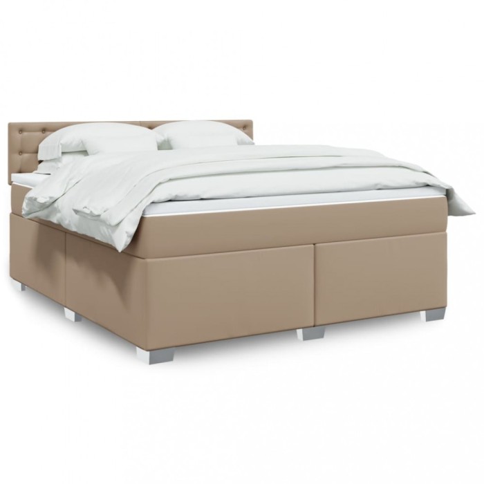 vidaXL Pat box spring cu saltea, cappuccino, 180x200cm piele ecologică 3288435
